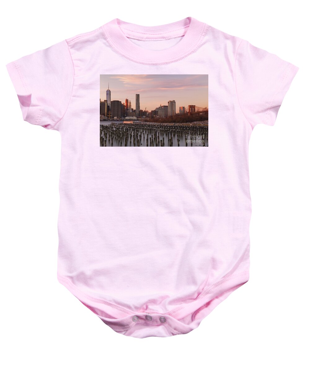 New York City Baby Onesie featuring the photograph Sunset over Manhattan by Keith Kapple
