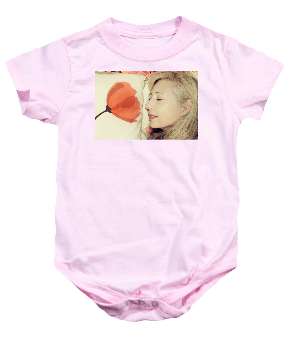 People Baby Onesie featuring the photograph Sweet Poppy Dreams by Laurie Search