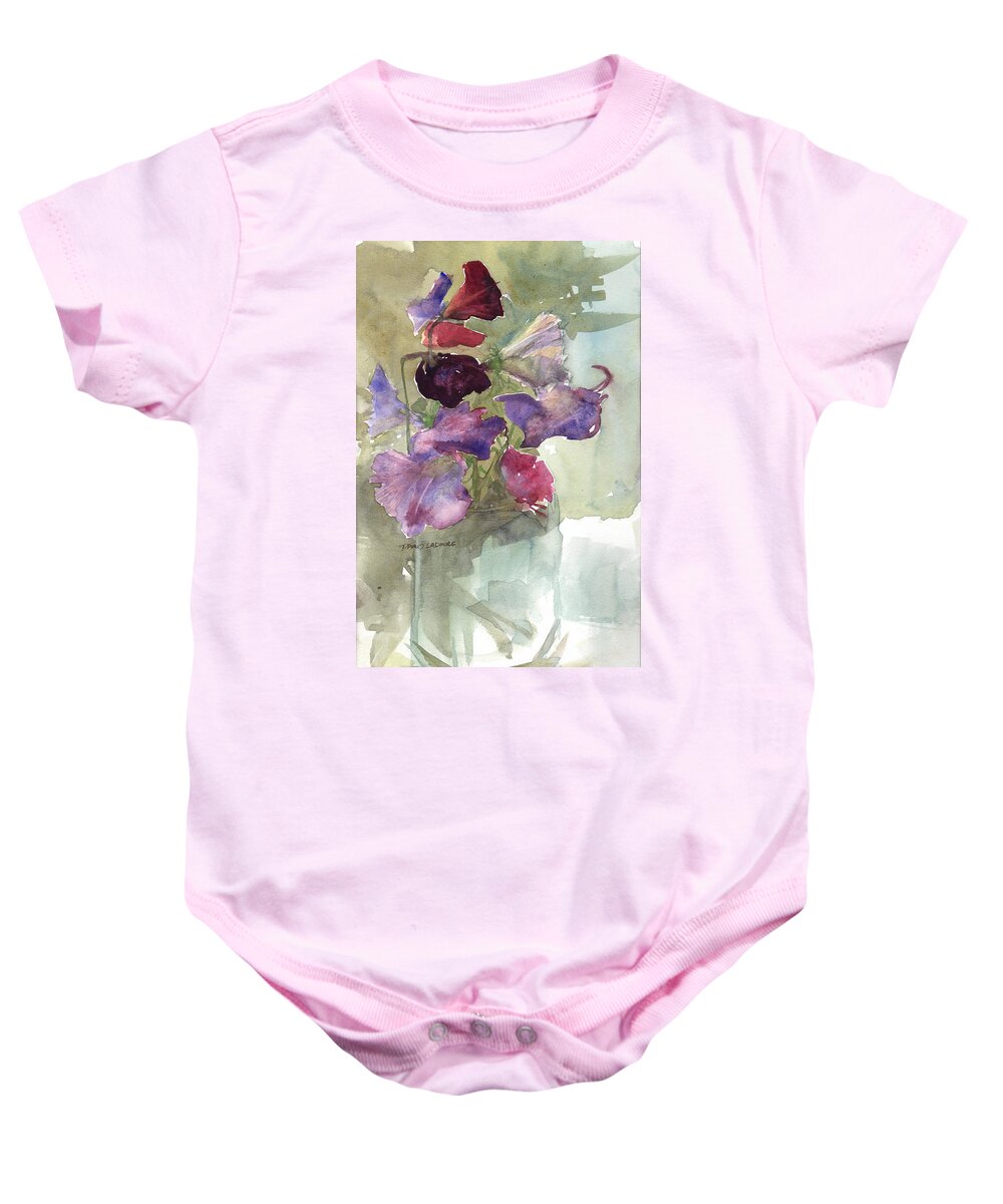 Sweetpeas Baby Onesie featuring the painting Sweetpeas 3 by David Ladmore