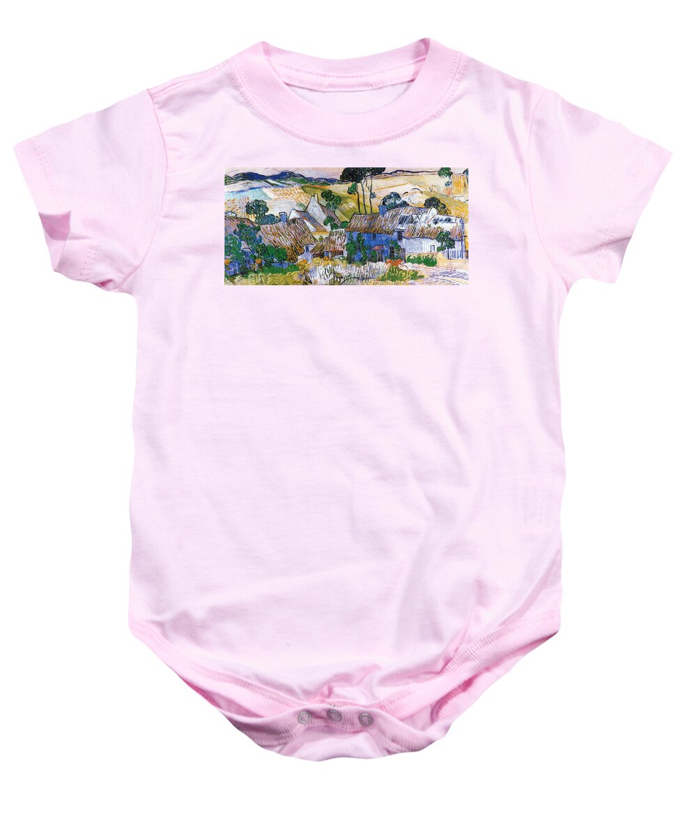 Thatched Houses In Front Of A Hill Baby Onesie featuring the digital art Thatched Houses by Vincent Van Gogh