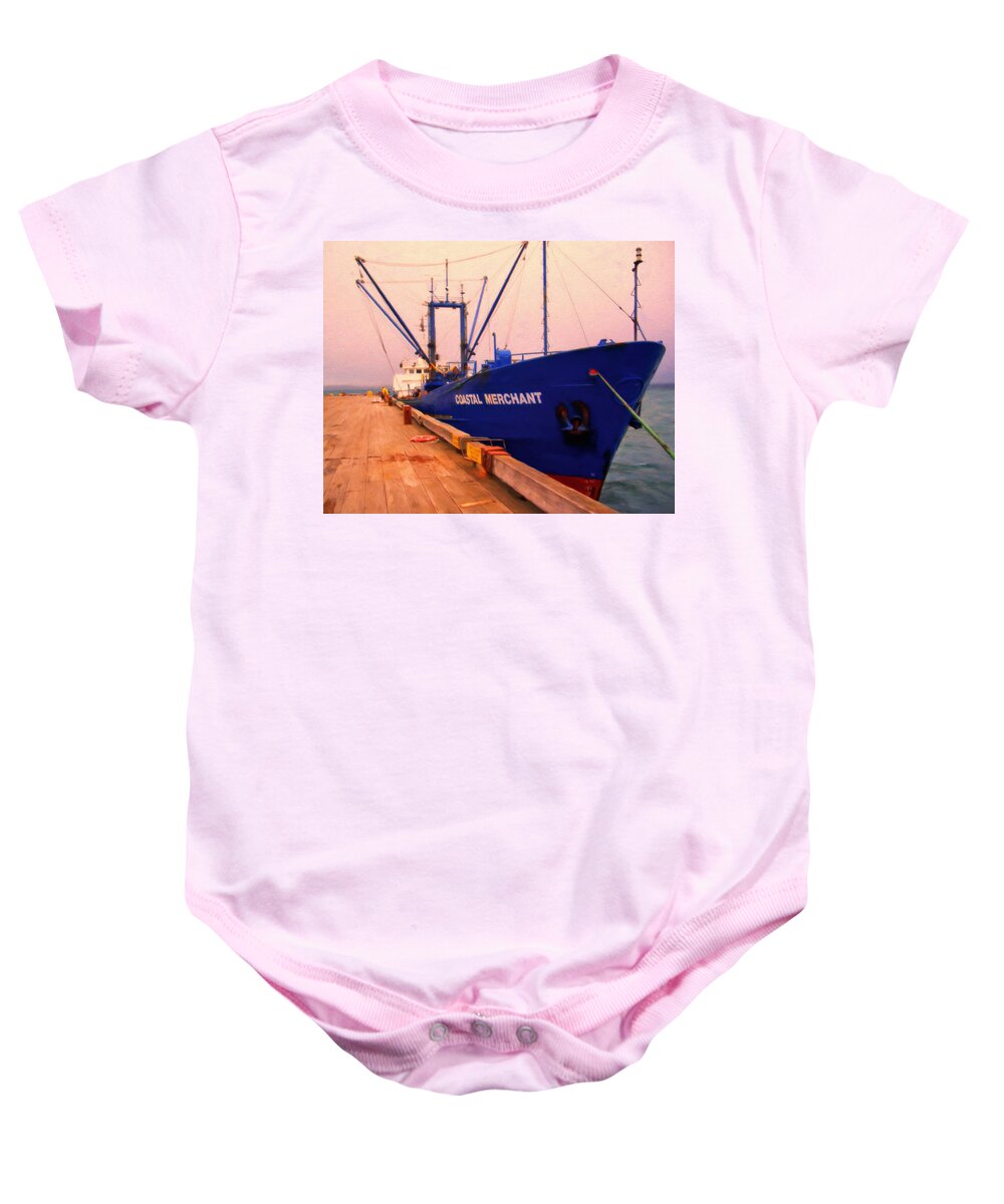 Coastal Merchant Baby Onesie featuring the painting The Barge by Michael Pickett