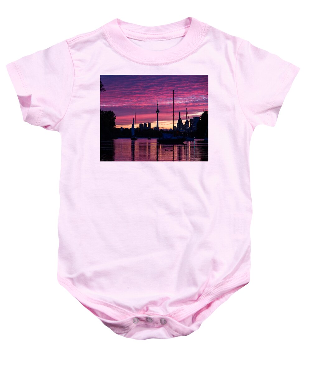 Toronto Baby Onesie featuring the photograph Toronto Skyline - the Boats Are Coming In by Georgia Mizuleva