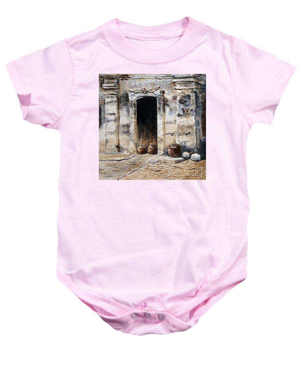 Architecture Baby Onesie featuring the painting Vigan Door by Joey Agbayani