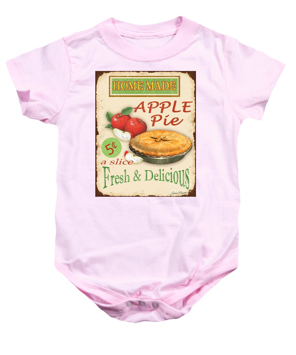 Jean Plout Baby Onesie featuring the digital art Vintage Apple Pie Sign by Jean Plout