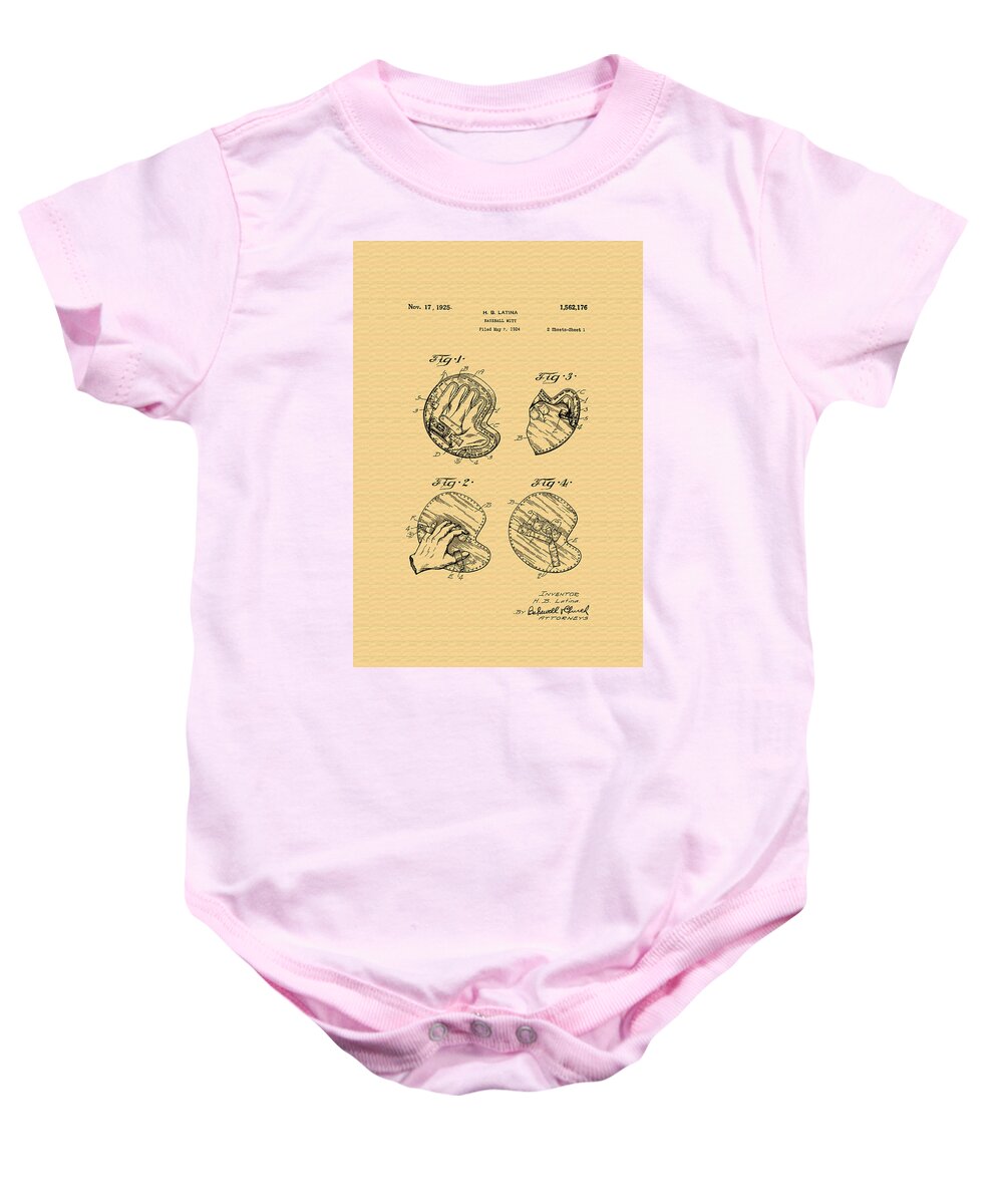 Patent Baby Onesie featuring the photograph Vintage Baseball Glove Patent - 1925 by Mountain Dreams