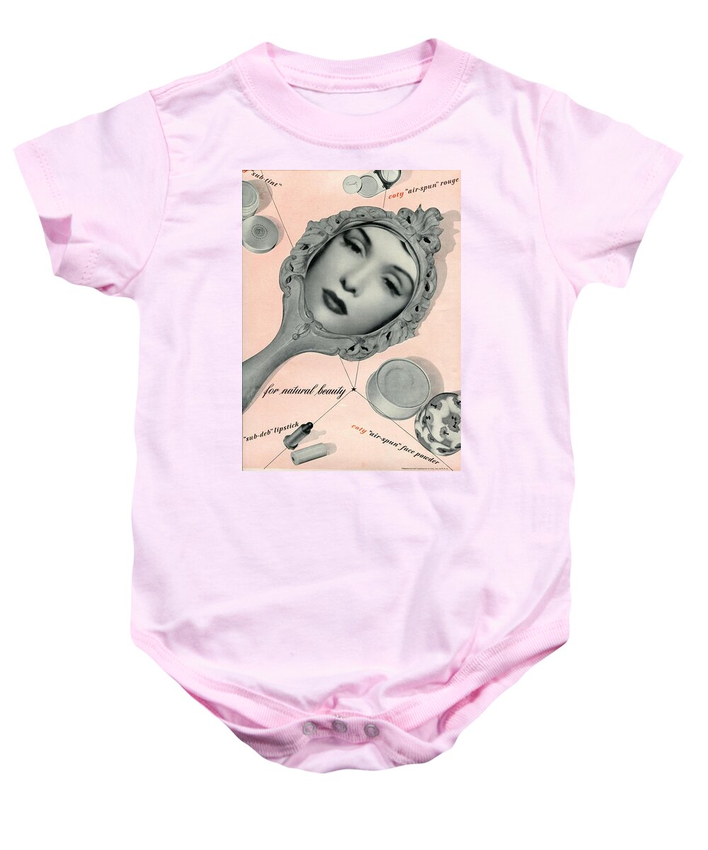 Ad Baby Onesie featuring the photograph Vintage Make Up Advert by Georgia Clare