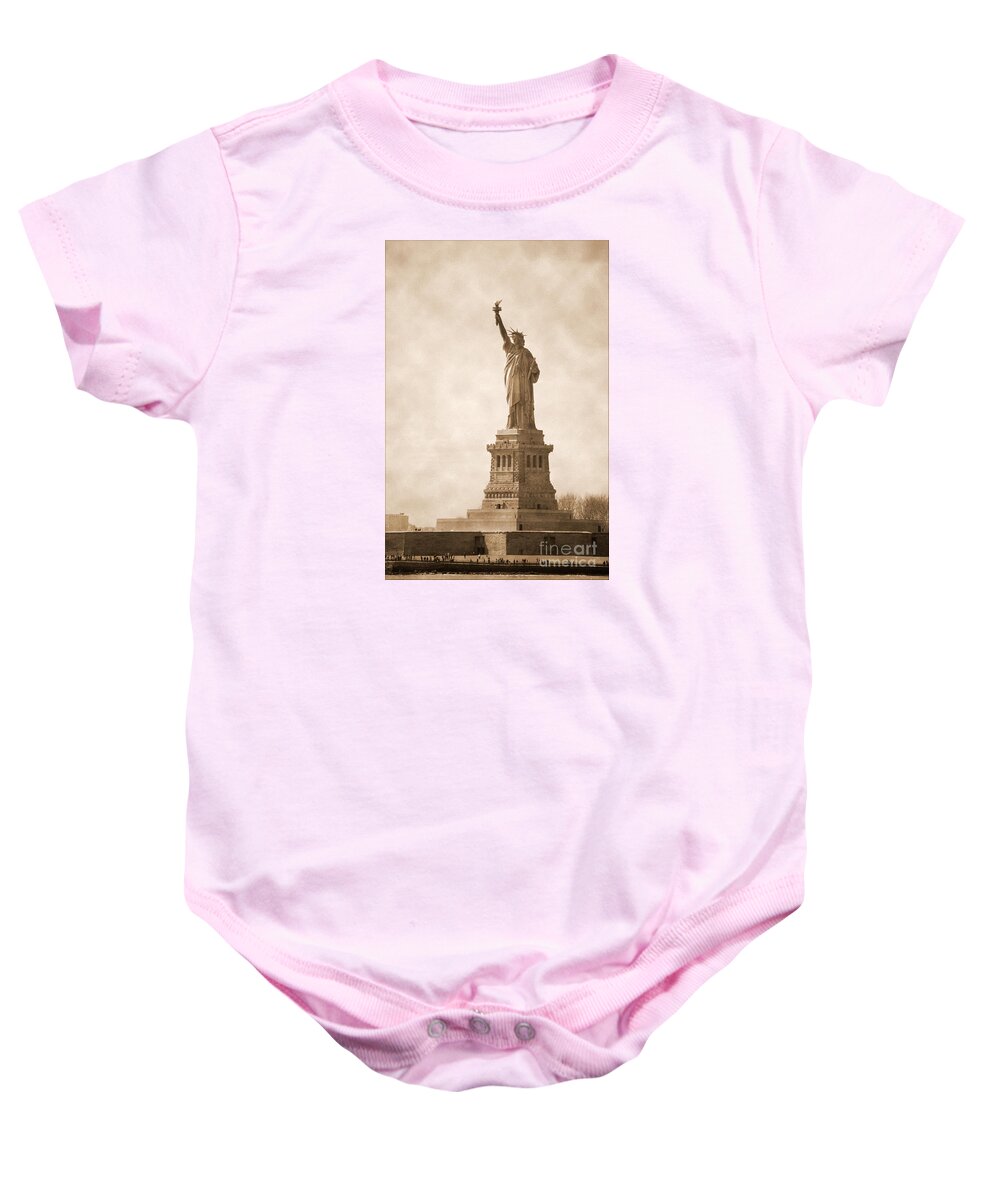Bw Baby Onesie featuring the photograph Vintage statue of Liberty by RicardMN Photography