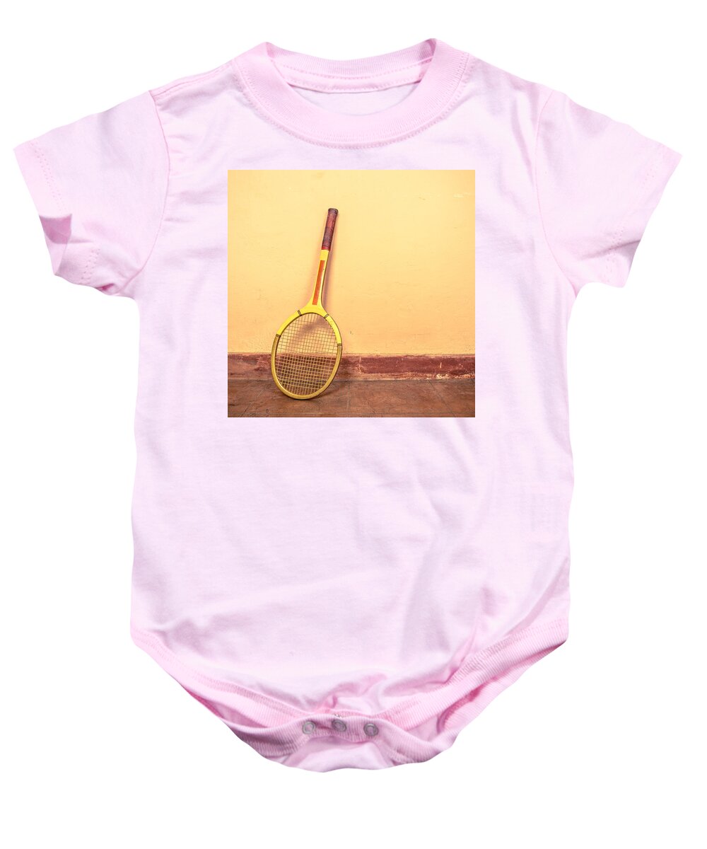 Tennis Baby Onesie featuring the photograph Vintage tennis racket by Dutourdumonde Photography