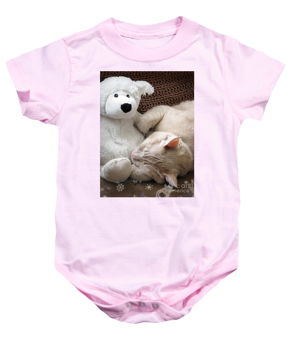 Cat Baby Onesie featuring the photograph While Visions of Tuna Fish by Ellen Cotton
