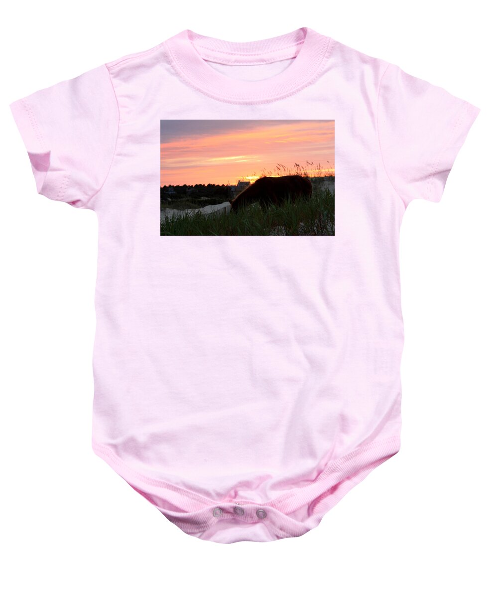 Wild Spanish Mustang Baby Onesie featuring the photograph Wild Silhouette at Sunset by Kim Galluzzo