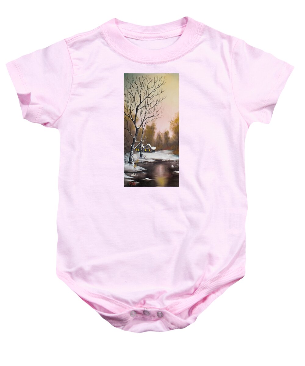 Landscape Baby Onesie featuring the painting Winter Solace by Chris Steele