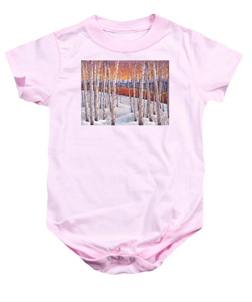 Autumn Aspen Baby Onesie featuring the painting Winter's Dream by Johnathan Harris
