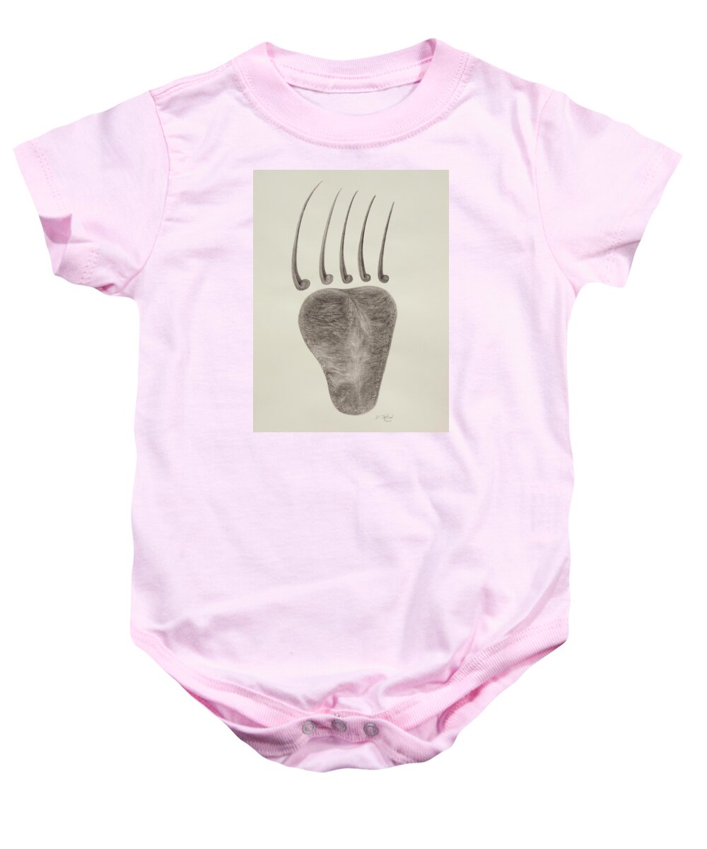 Stop The Bear Hunt Baby Onesie featuring the drawing Wisdom Strength Courage by PJ Jackson