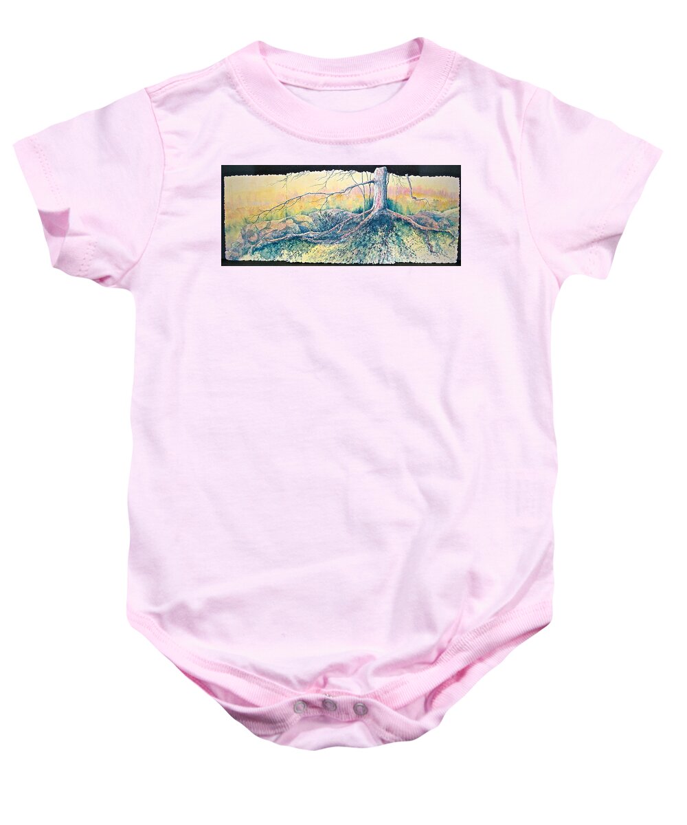 Watercolor Baby Onesie featuring the painting Rooted in Time by Carolyn Rosenberger