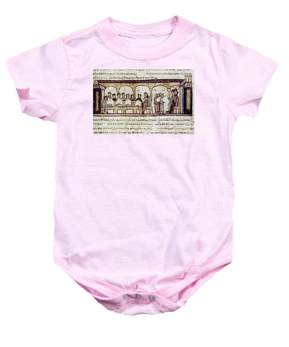 13th Century Baby Onesie featuring the photograph Byzantine Philosophy School by Granger