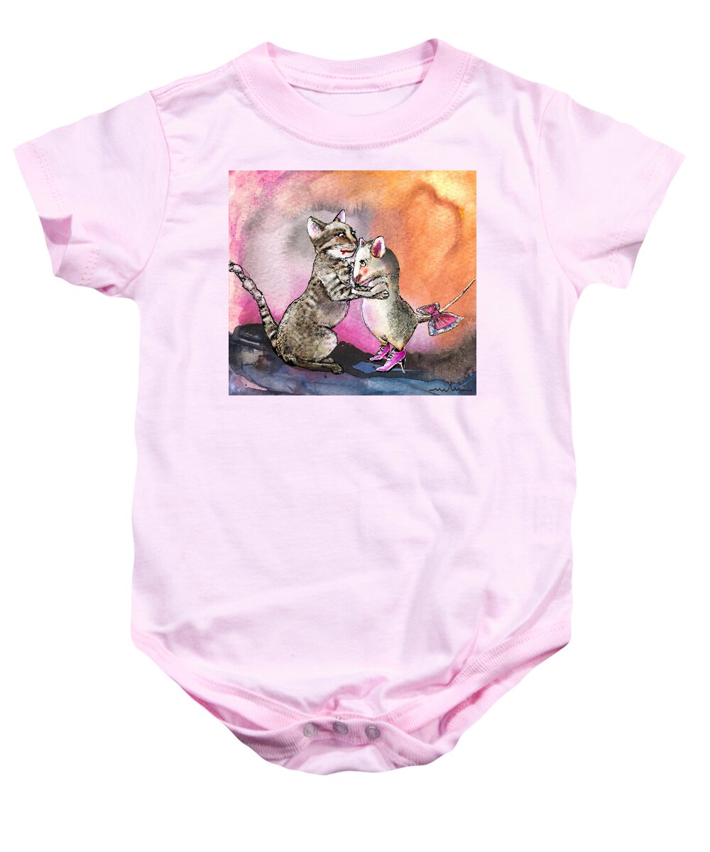 Animals Baby Onesie featuring the painting Cat and Mouse Reunited by Miki De Goodaboom