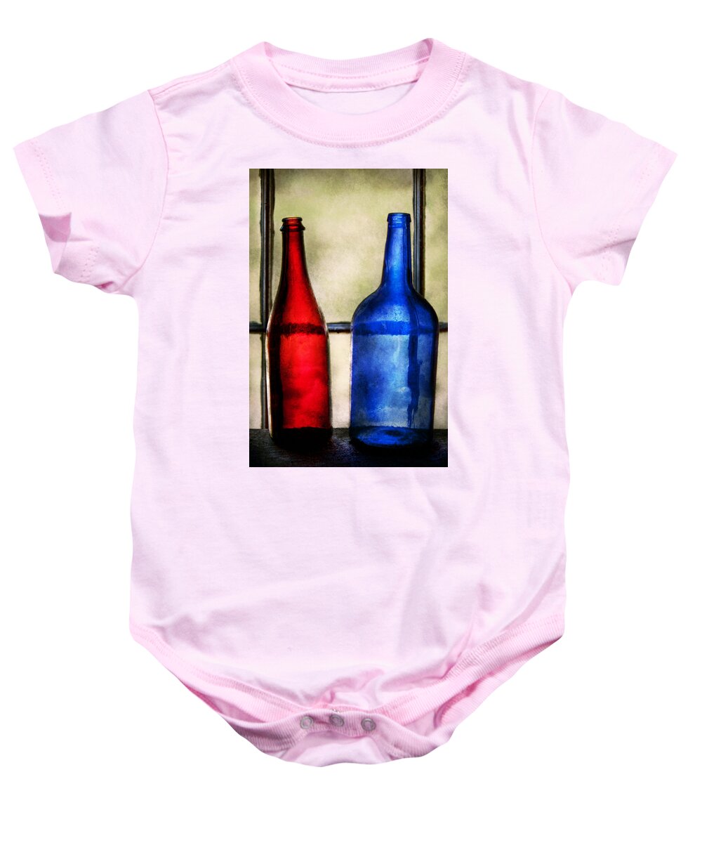 Wine Baby Onesie featuring the photograph Collector - Bottles - Two empty wine bottles by Mike Savad