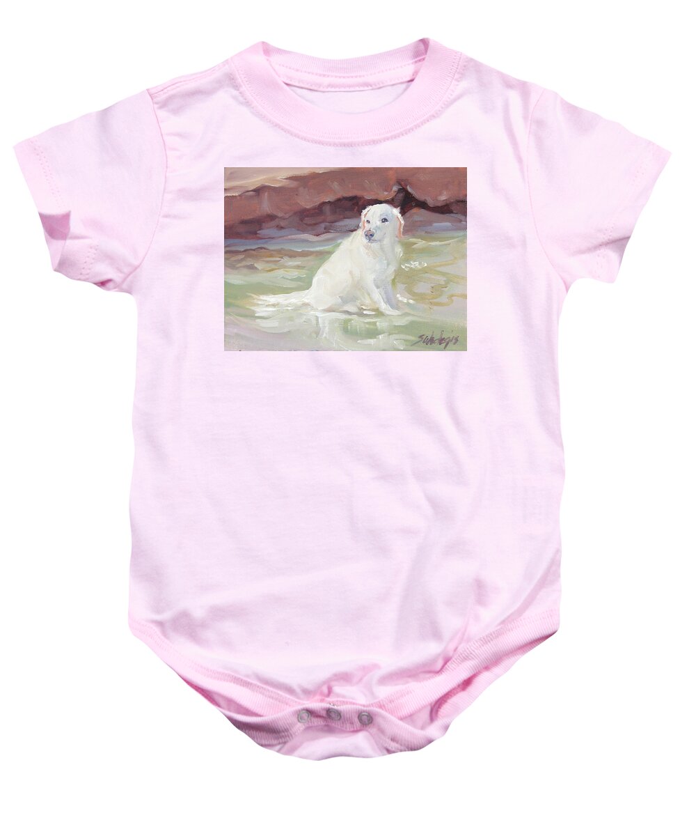 White Labrador Baby Onesie featuring the painting Cooling Off by Sheila Wedegis