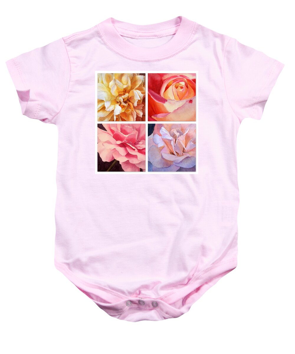 Jan Lawnikanis Baby Onesie featuring the painting Heart of a Rose Collage by Jan Lawnikanis