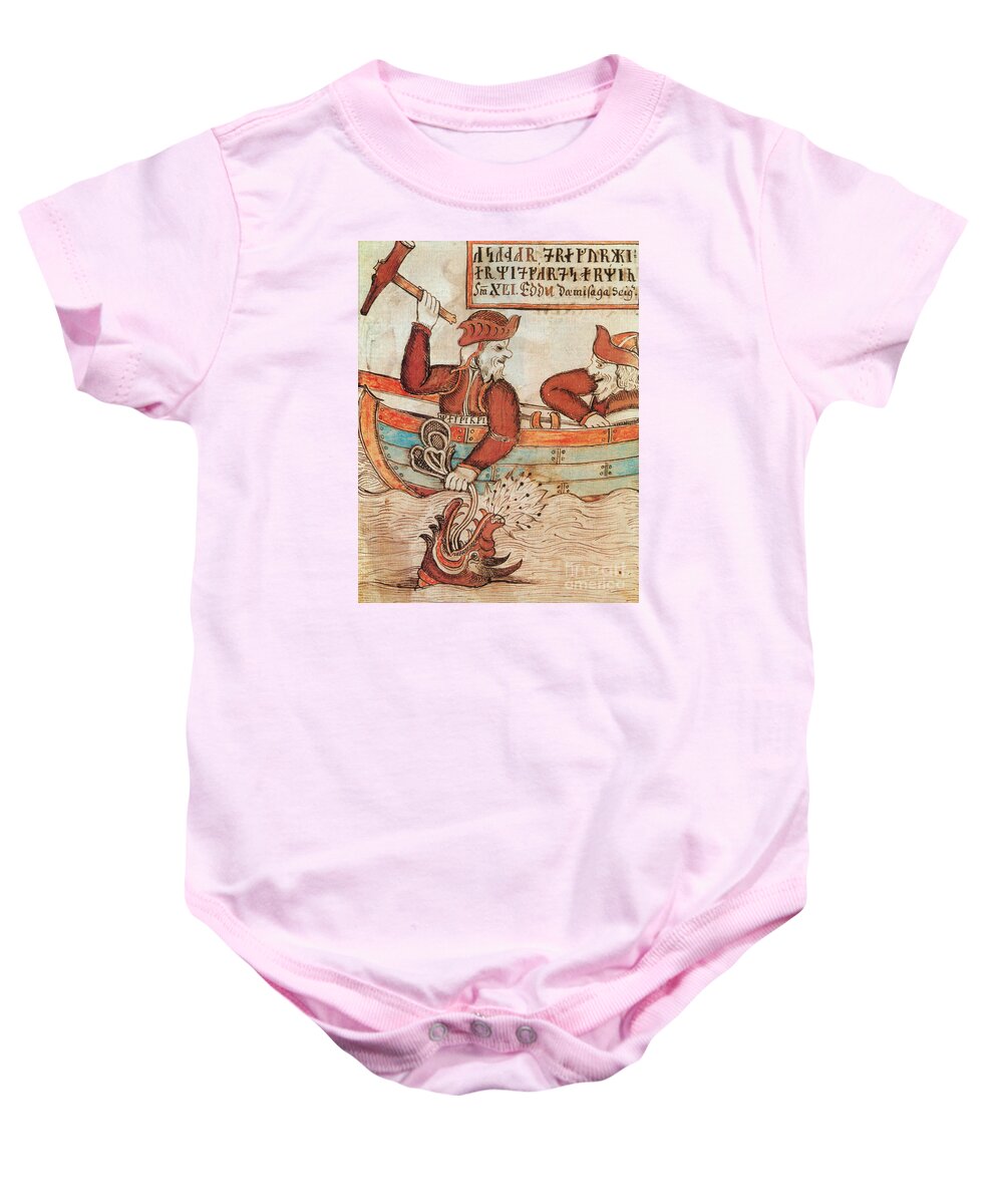 Norse Baby Onesie featuring the photograph Norse Mythology Thors Fishing Trip by Photo Researchers
