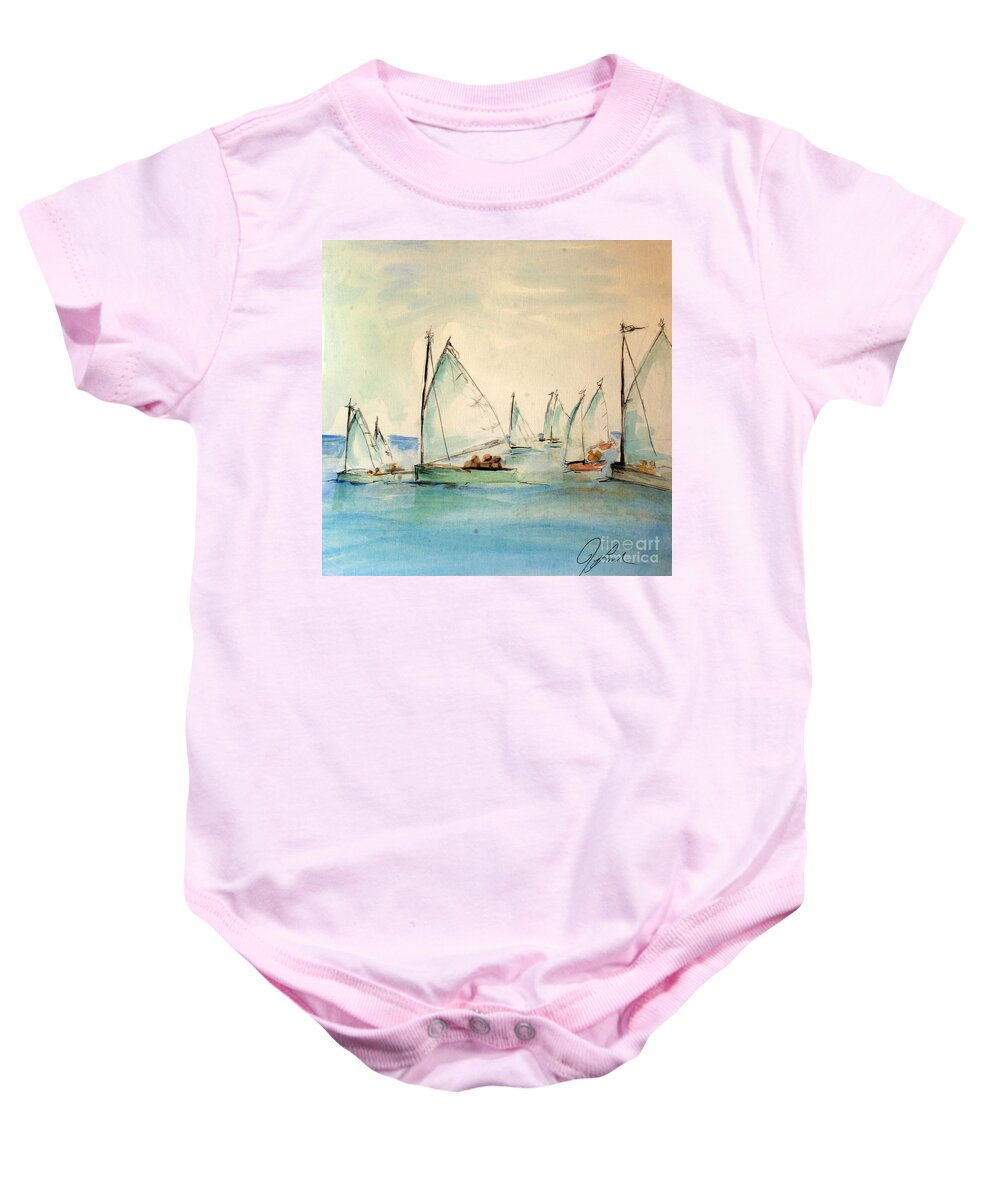 Paintings Baby Onesie featuring the painting Sailors in a runabout by Julie Lueders 