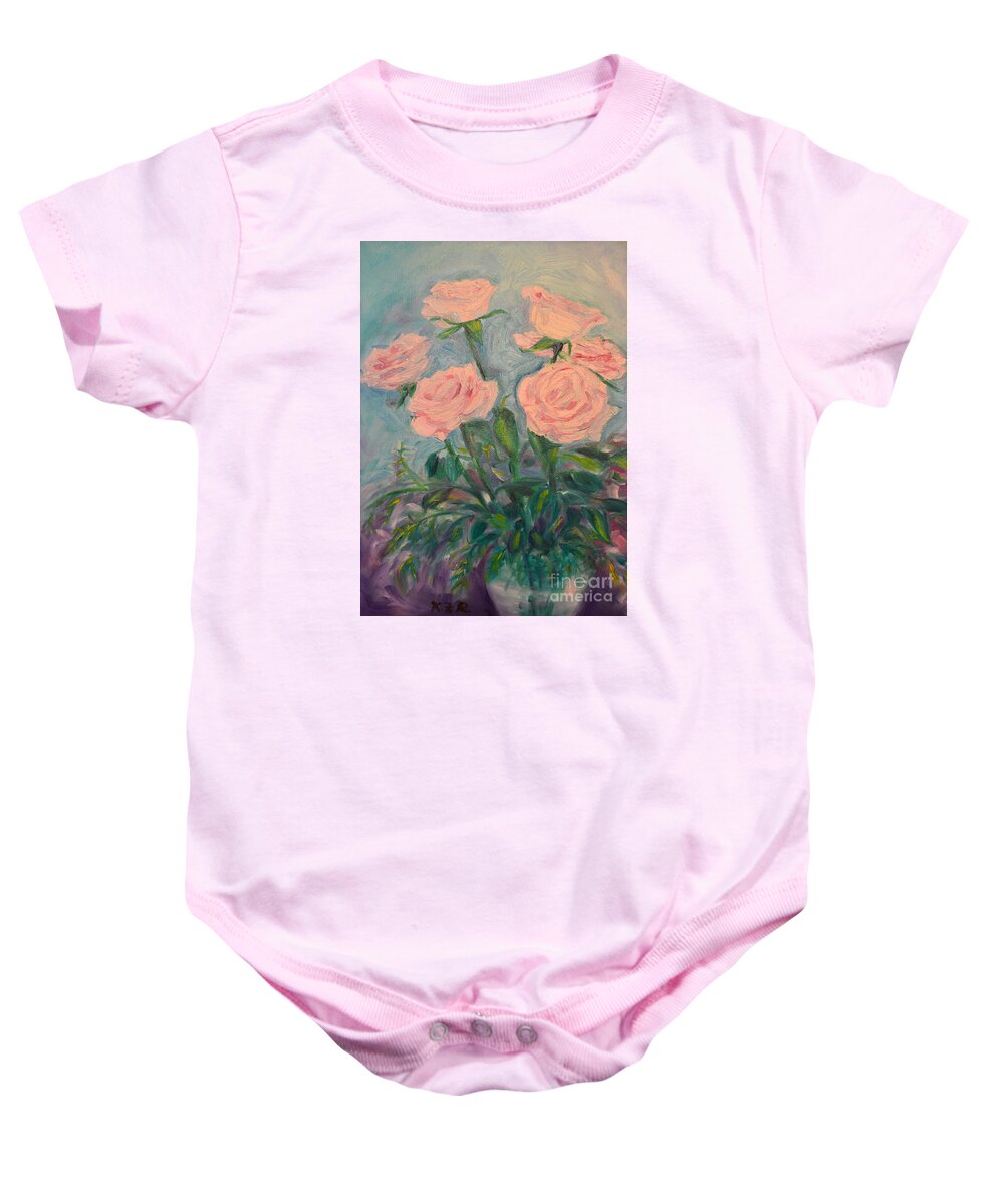 Six Roses Baby Onesie featuring the painting Six Roses by Karen Francis