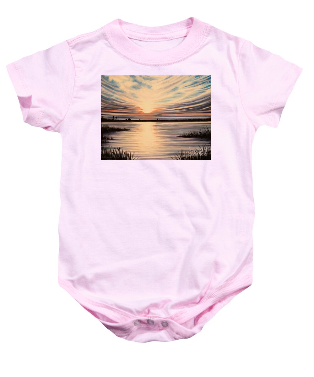 Sunset Baby Onesie featuring the painting Highlights of a Sunset by Elizabeth Robinette Tyndall