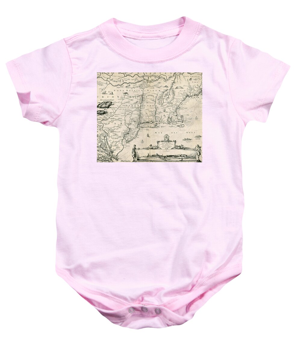 Maps Baby Onesie featuring the photograph Map Of New Netherland, 1650s #1 by Photo Researchers