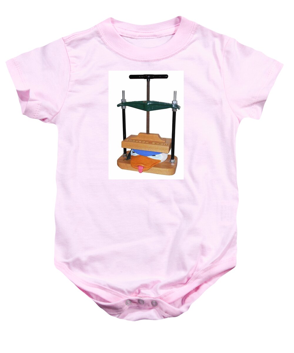 Czappa Baby Onesie featuring the sculpture Pressed Duck by Bill Czappa