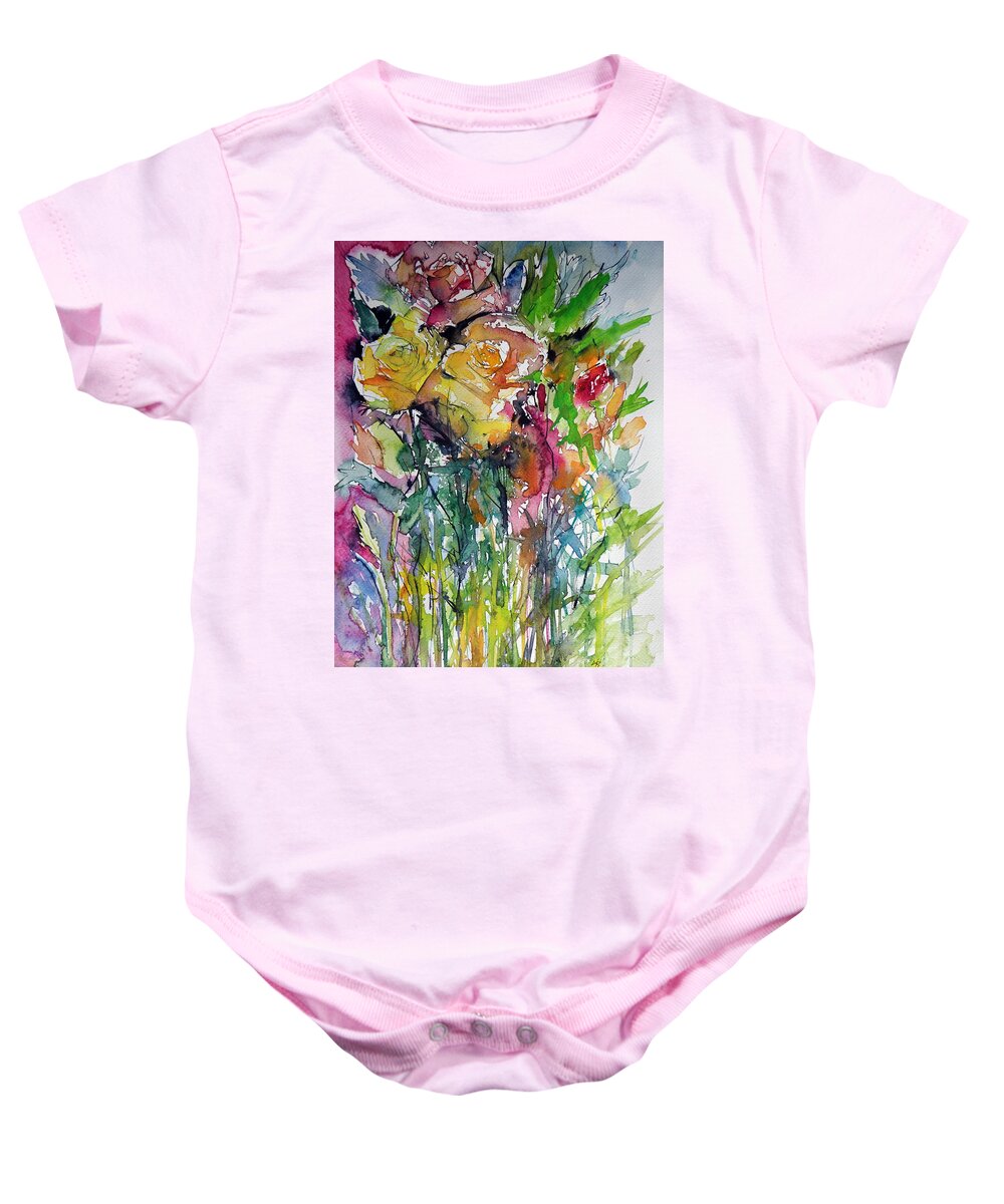 Rose Baby Onesie featuring the painting Roses #1 by Kovacs Anna Brigitta