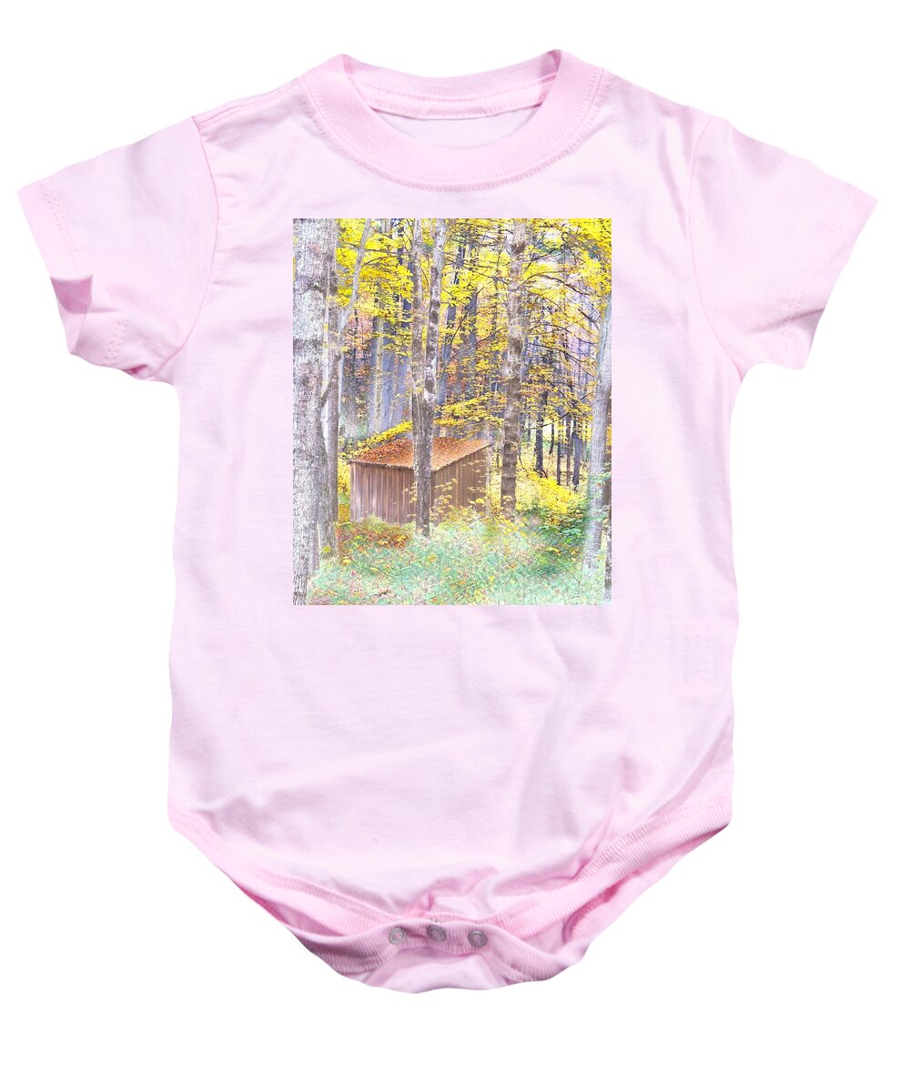 Marcia Lee Jones Baby Onesie featuring the photograph Shelter In The Forest #1 by Marcia Lee Jones