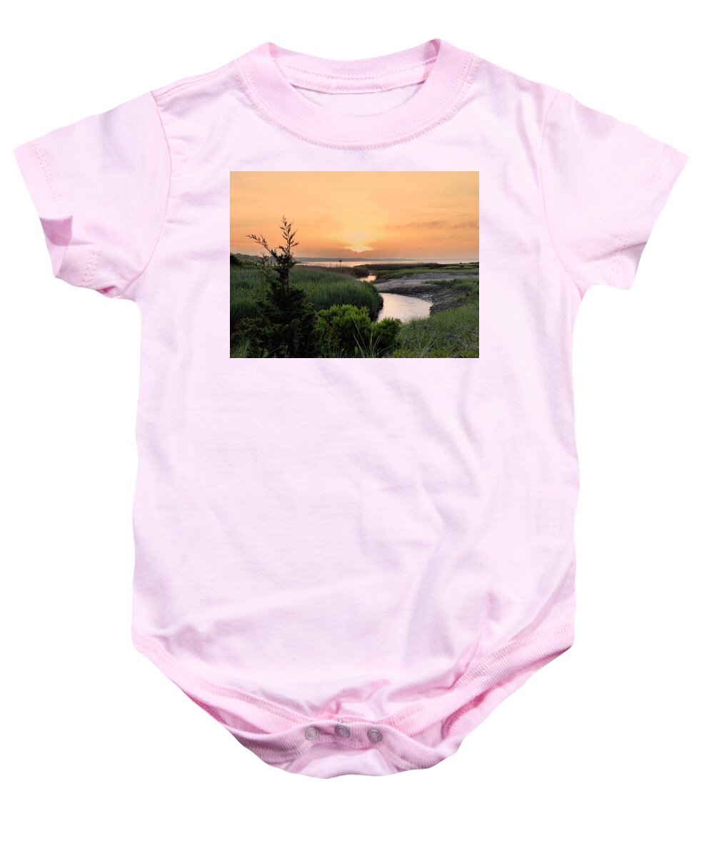 Janice Drew Baby Onesie featuring the photograph Sunset Over Marsh by Janice Drew