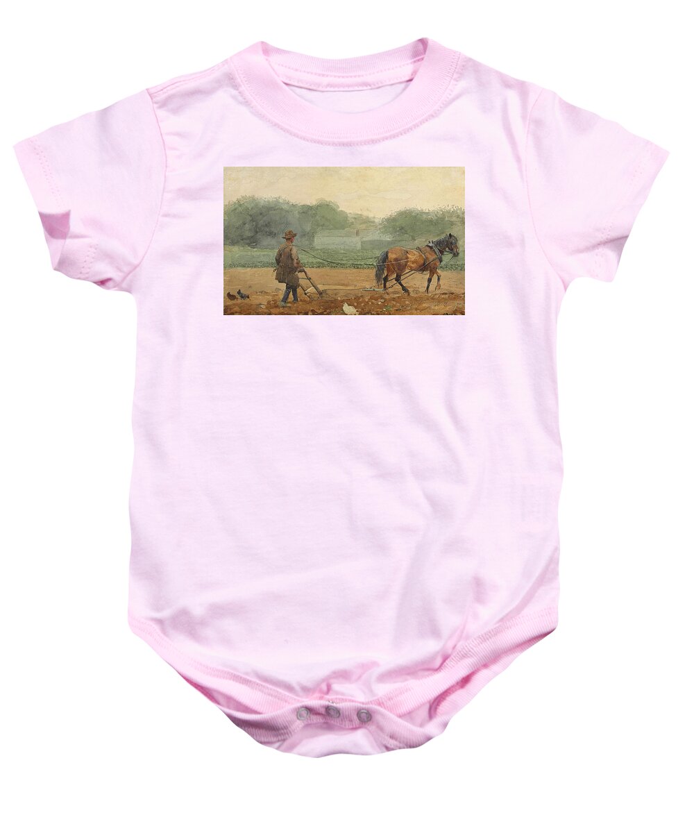 Winslow Homer Baby Onesie featuring the drawing The Plowman #1 by Winslow Homer