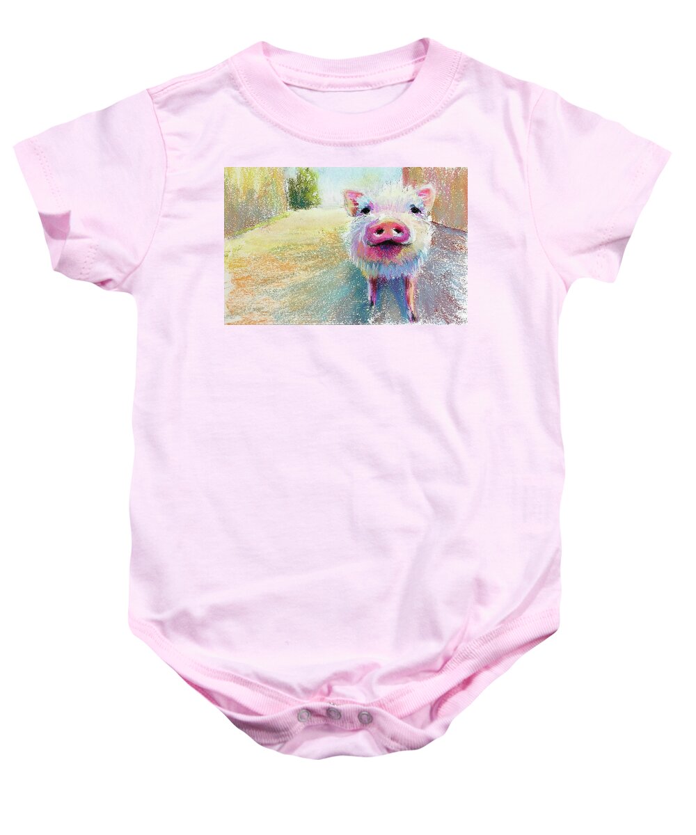 Pig Baby Onesie featuring the painting This Little Piggy #1 by Susan Jenkins