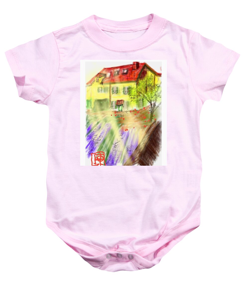 Van Gogh. Yellow House Baby Onesie featuring the digital art Van Gogh yellow house #1 by Debbi Saccomanno Chan