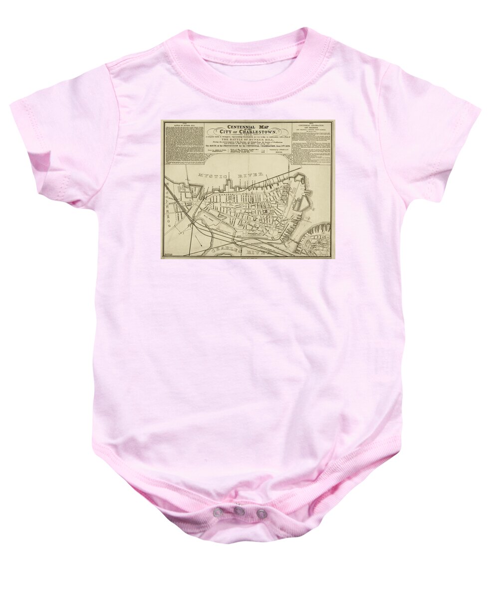 Charlestown Baby Onesie featuring the digital art 1875 Centennial Charlestown Map Charlestown MA Sepia by Toby McGuire