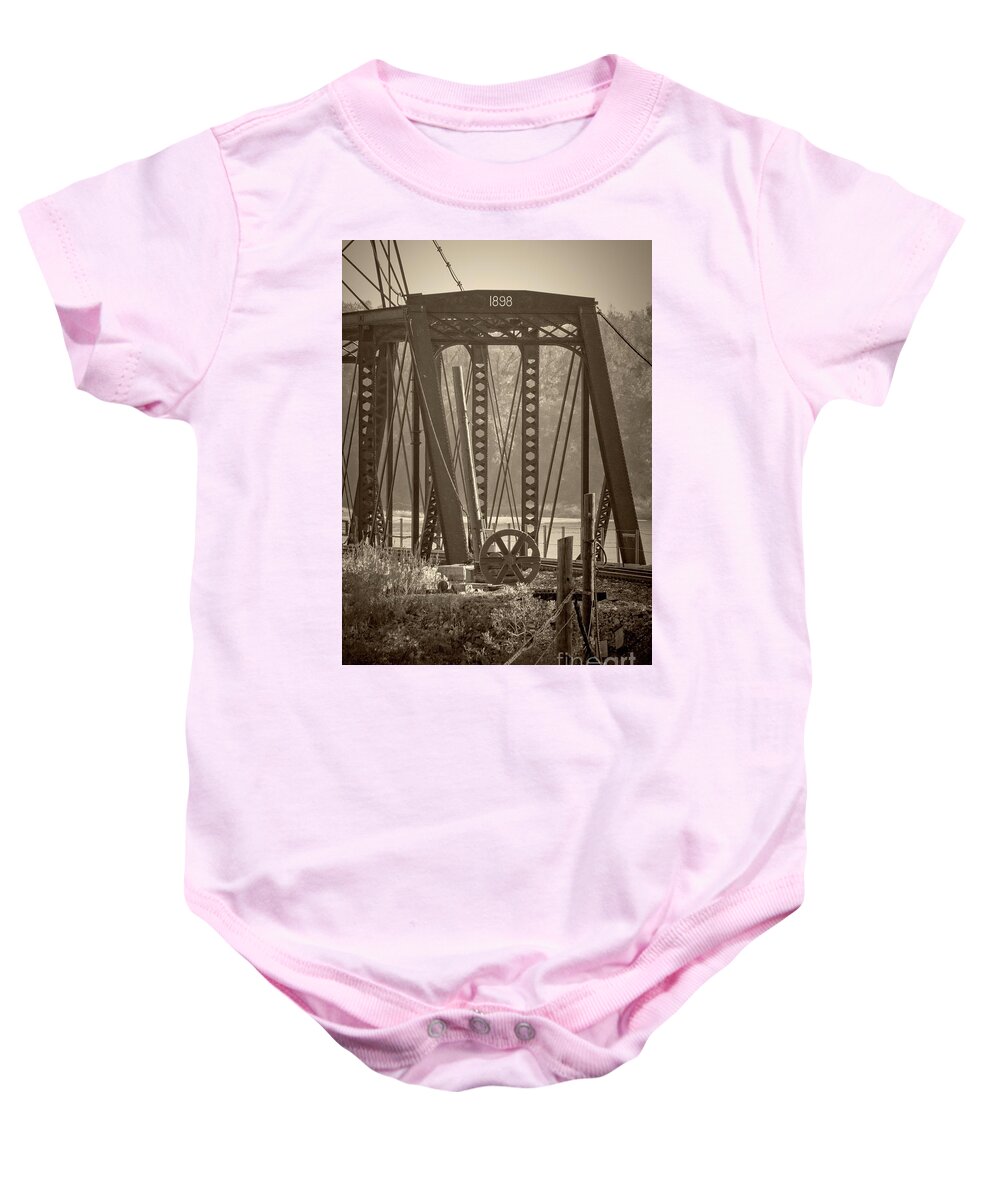 1898 Trestle Baby Onesie featuring the photograph 1898 Trestle in Sepia by Imagery by Charly