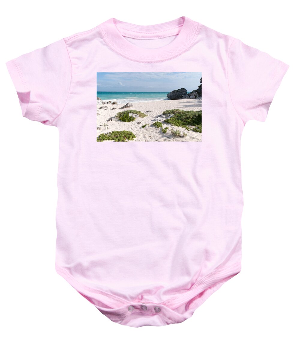 Mexico Quintana Roo Baby Onesie featuring the digital art Tulum Ruins #19 by Carol Ailles