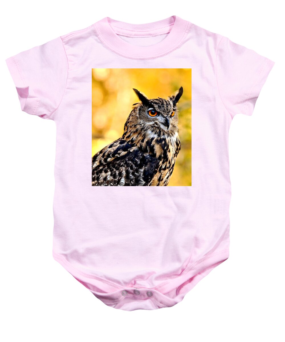 Owl Baby Onesie featuring the photograph Eurasian Eagle Owl #2 by Amy McDaniel