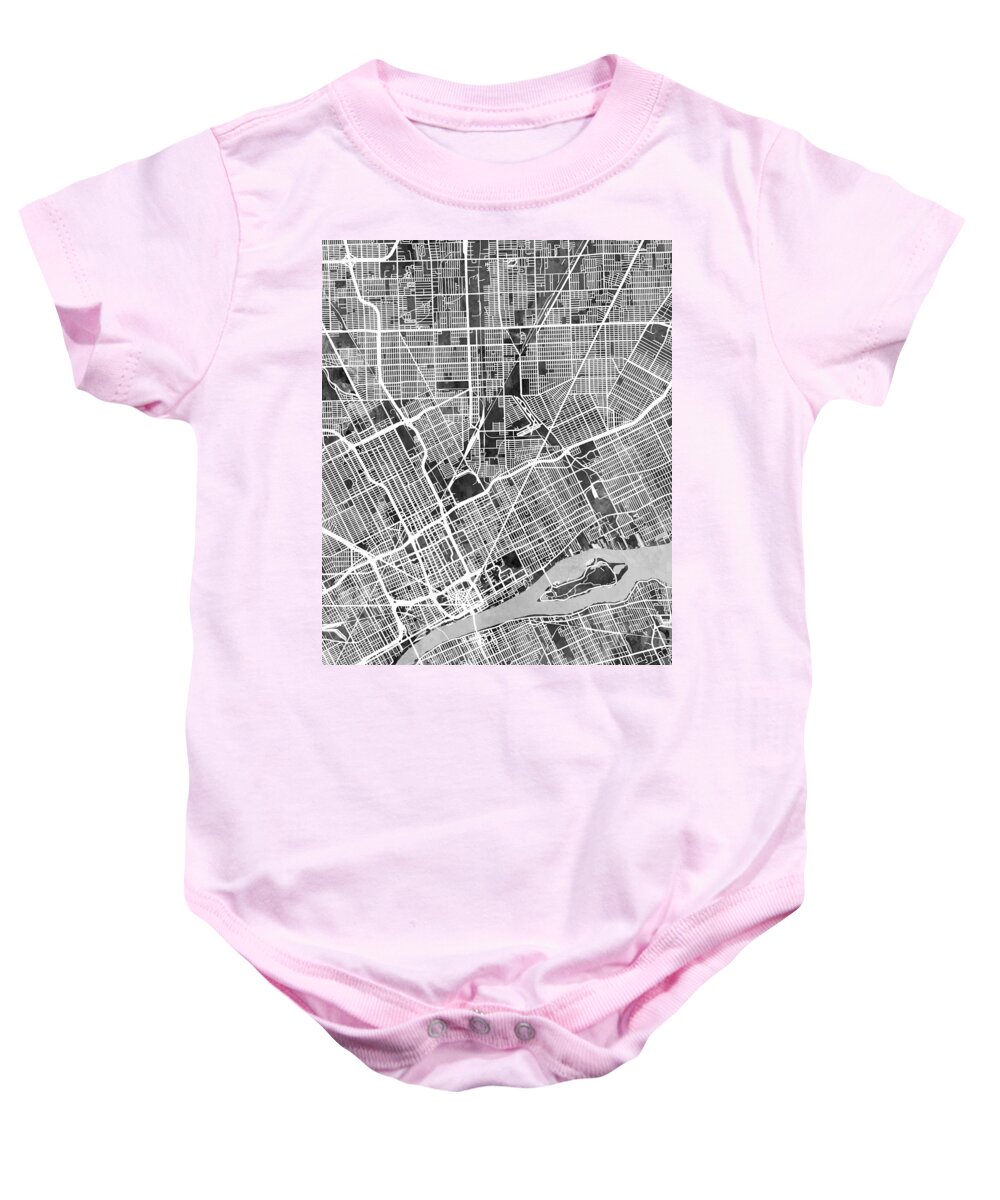Detroit Baby Onesie featuring the digital art Detroit Michigan City Map #5 by Michael Tompsett