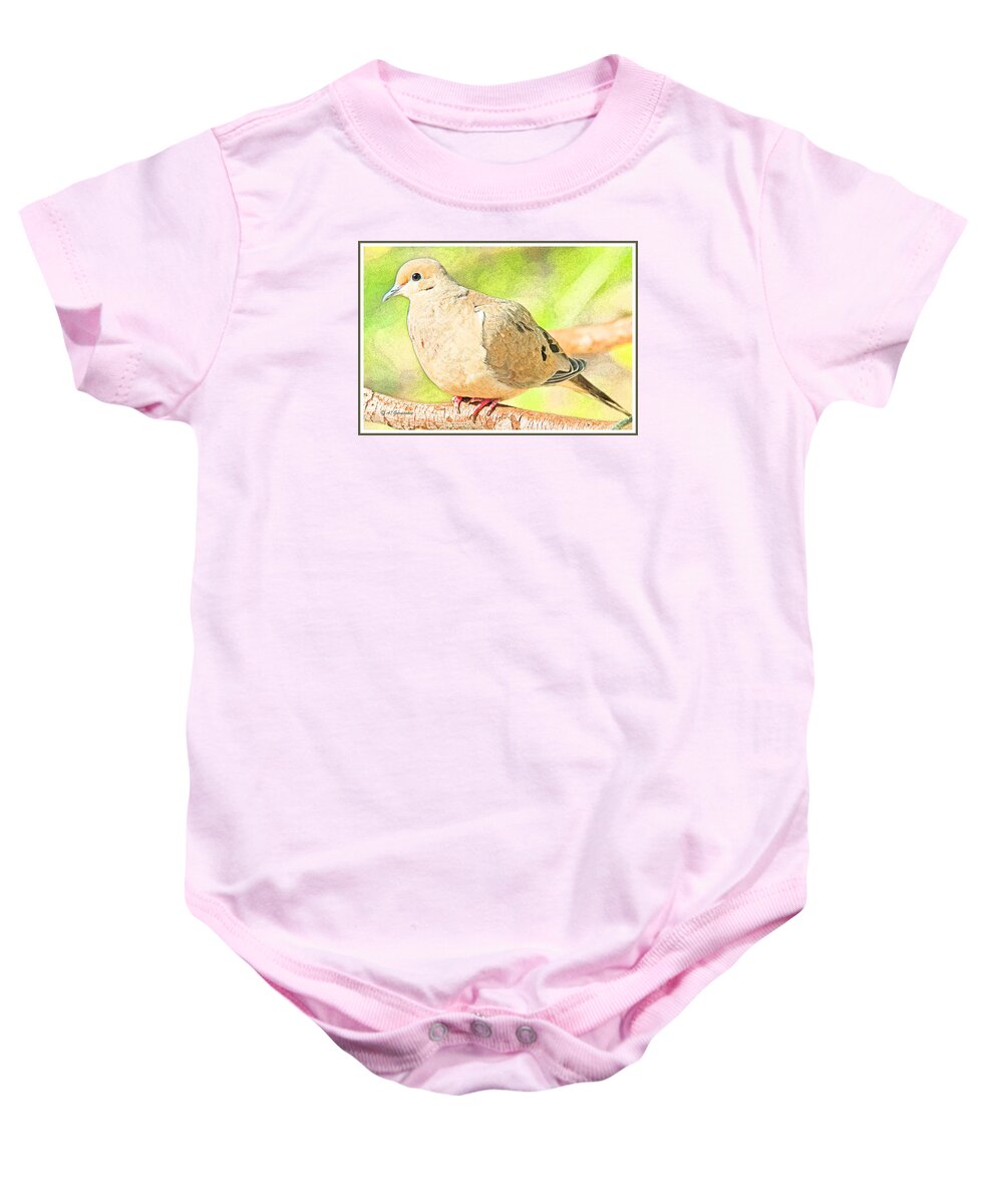 Mourning Dove Baby Onesie featuring the digital art Mourning Dove Animal Portrait #6 by A Macarthur Gurmankin
