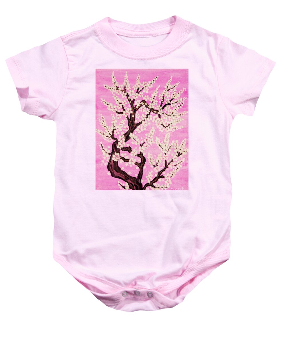 Tree Baby Onesie featuring the painting White tree in blossom, painting #6 by Irina Afonskaya