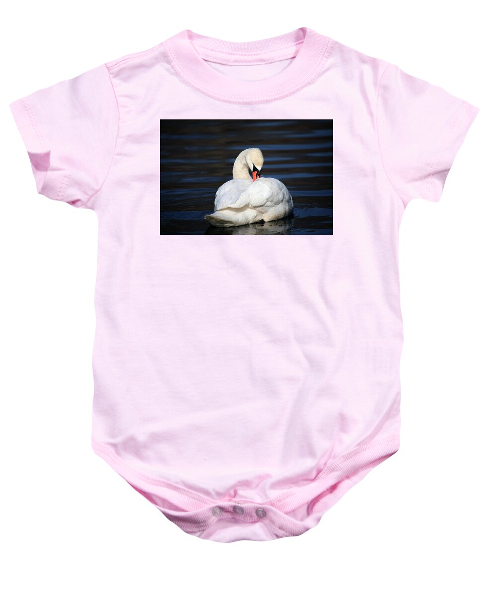 Swan Baby Onesie featuring the photograph A Busy Swan by Karol Livote