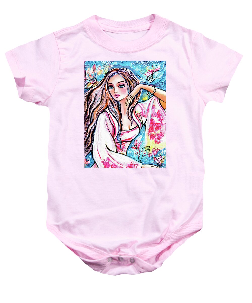 Asian Woman Baby Onesie featuring the painting A Moment for a Dream by Eva Campbell