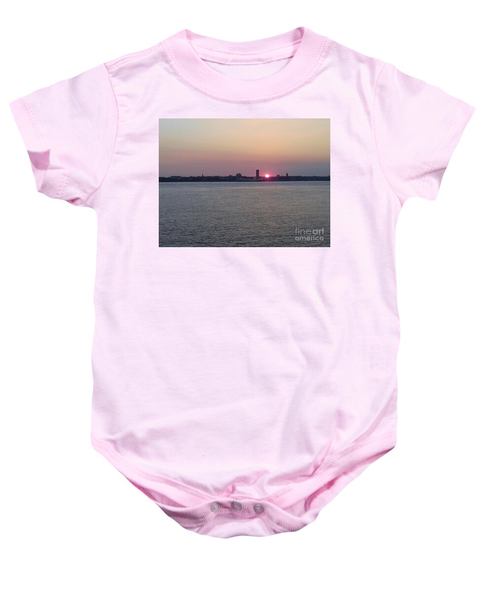 The River Mersey Baby Onesie featuring the photograph A Quiet Sunset Over The River Mersey by Joan-Violet Stretch