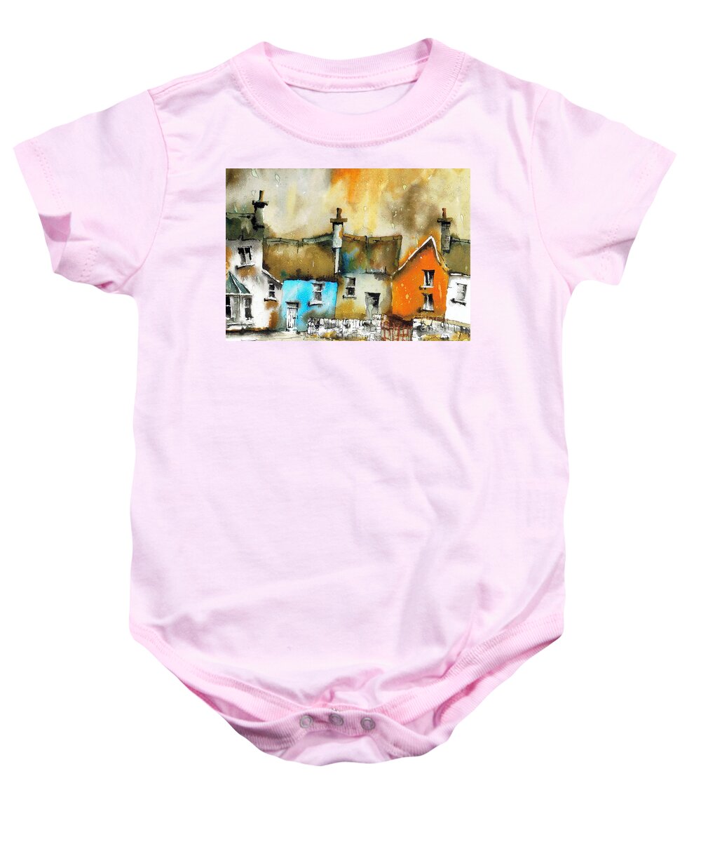 Val Byrne Baby Onesie featuring the painting A row of colour, an INTRO TO YOUR NEW LIFE by Val Byrne