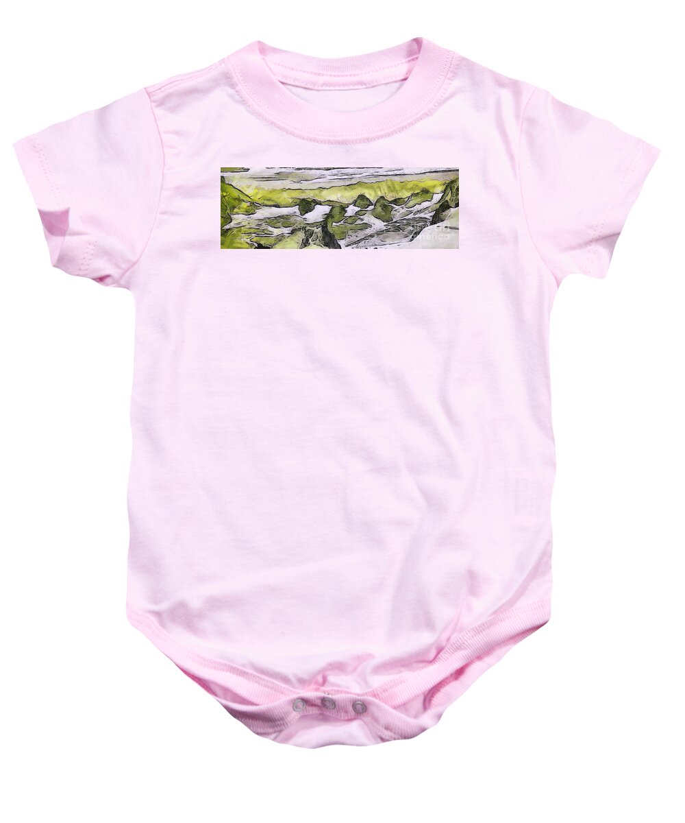 Odon Baby Onesie featuring the painting Abstract in green by Odon Czintos