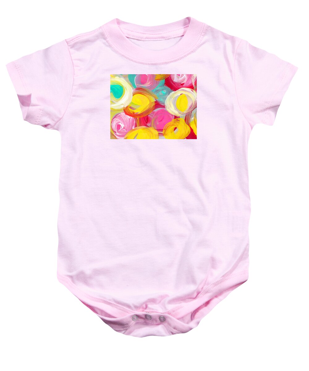 Floral Baby Onesie featuring the painting Abstract Rose Garden in the Morning Light 2 by Amy Vangsgard