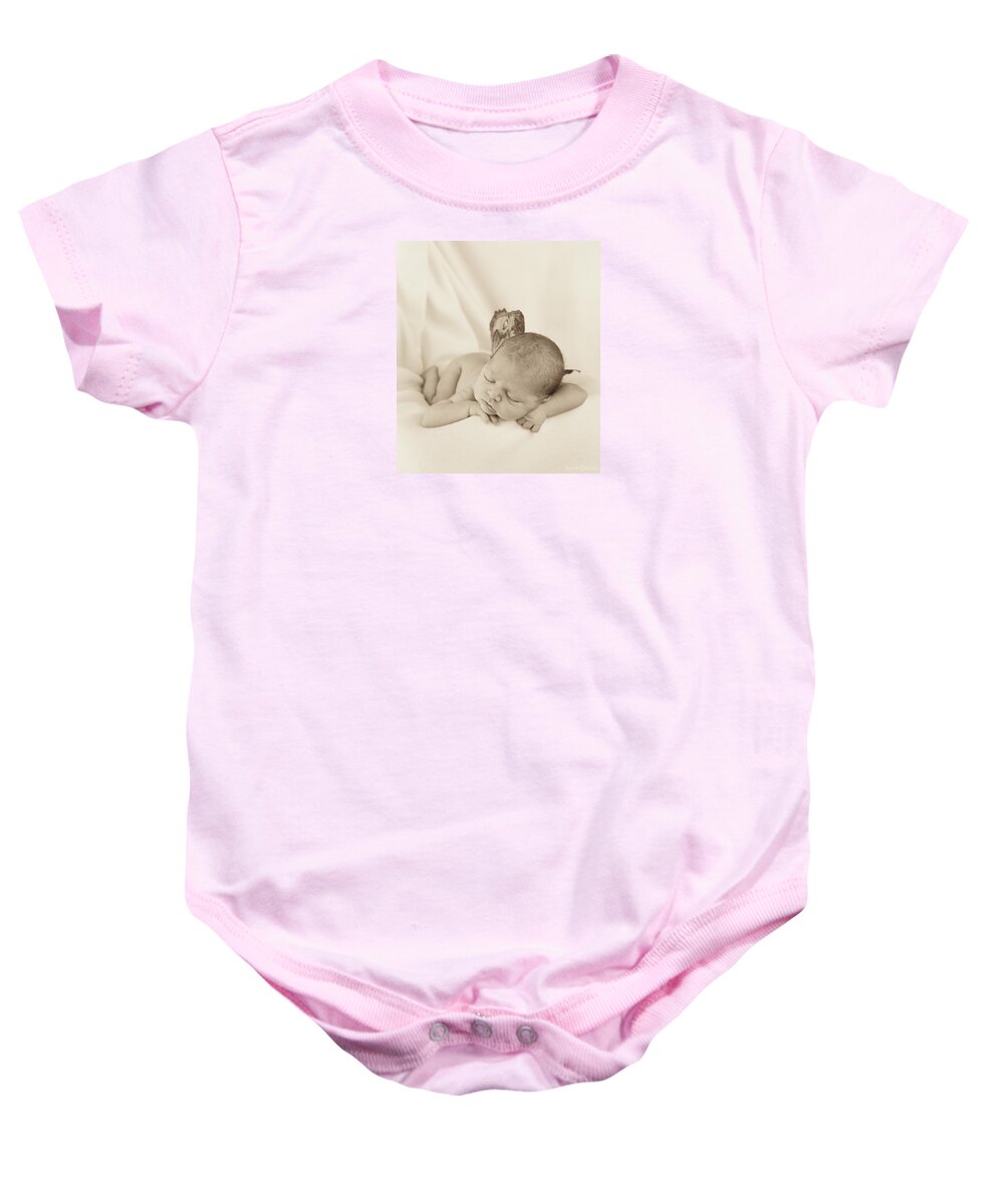 Sepia Baby Onesie featuring the photograph Aimee as a Fairy by Anne Geddes