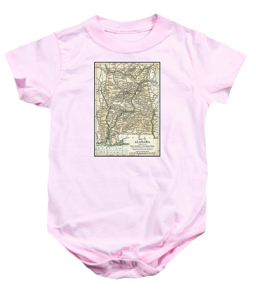 Alabama Baby Onesie featuring the photograph Alabama Antique Map 1891 by Phil Cardamone